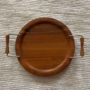 Elegant Mid-Century Wooden Serving Tray with Handles